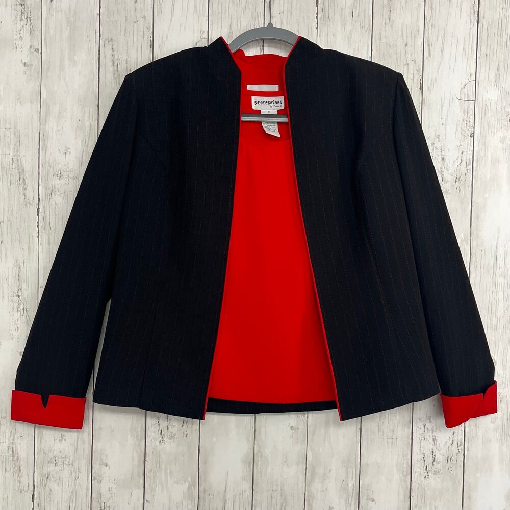 Vintage Perceptions by Irene B Jacket Tank Top Set Womens 8 Black Red 90s 2pc